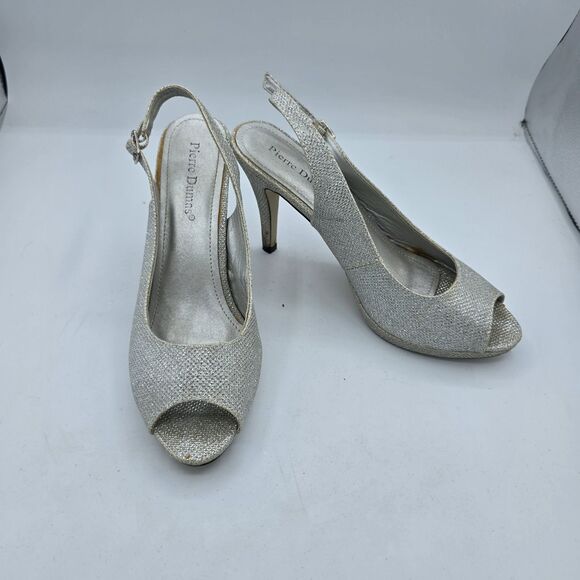 Pierre Dumas Womens Silver/Glitter Ankle Strap Dress High Heels- 8 1/2  preowned - Picture 6 of 9